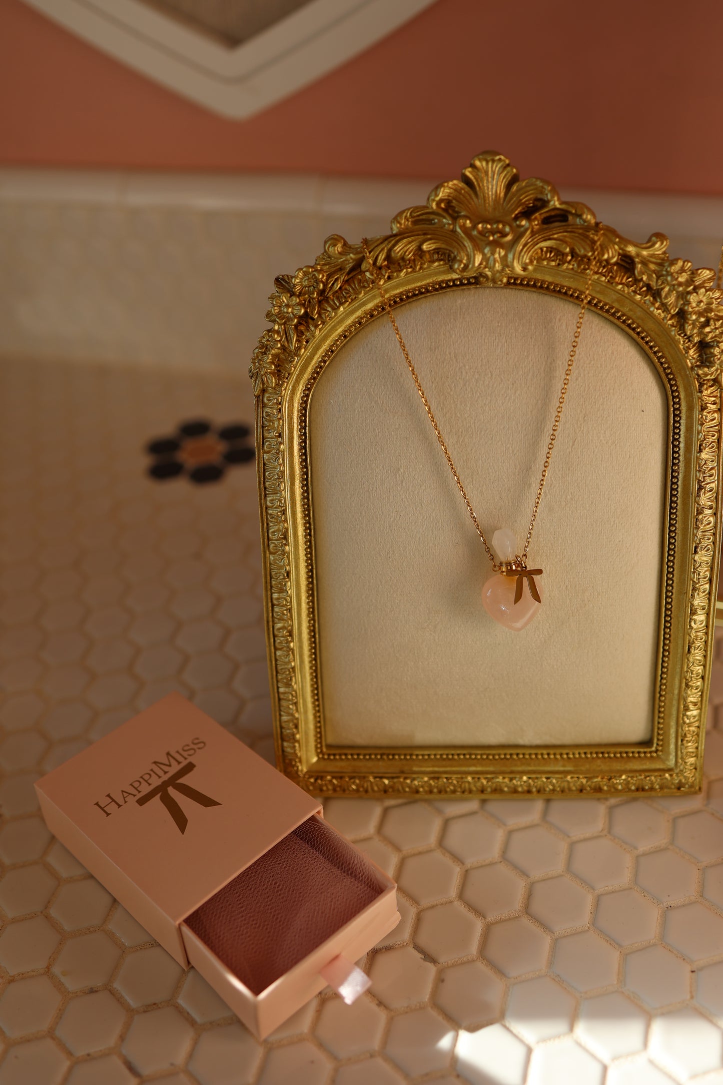 Lavender Perfume Necklace - Rose Quartz Heart | HappiMiss