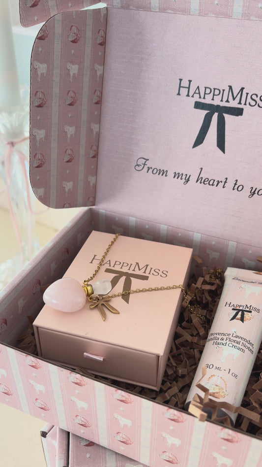 Rose Quartz Heart Perfume Necklace & Lotion Gift Set